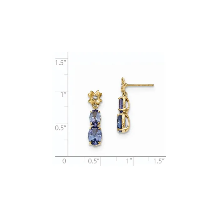 Goldia Earrings 14k Yellow Gold Tanzanite and Diamond Post Dangle Earrings