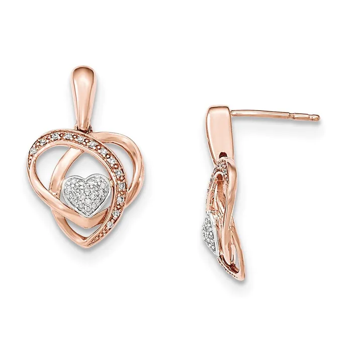 Goldia Earrings 14k Yellow Gold Twotone Real Diamond Heart Post Dangle Earrings Goldia Earrings 14k Yellow Gold Twotone Real Diamond Heart Post Dangle Earrings