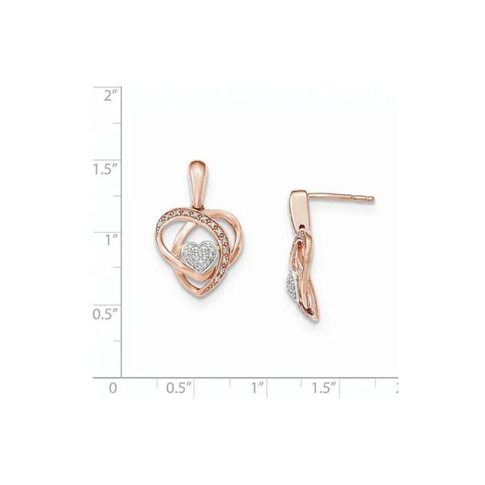 Goldia Earrings 14k Yellow Gold Twotone Real Diamond Heart Post Dangle Earrings