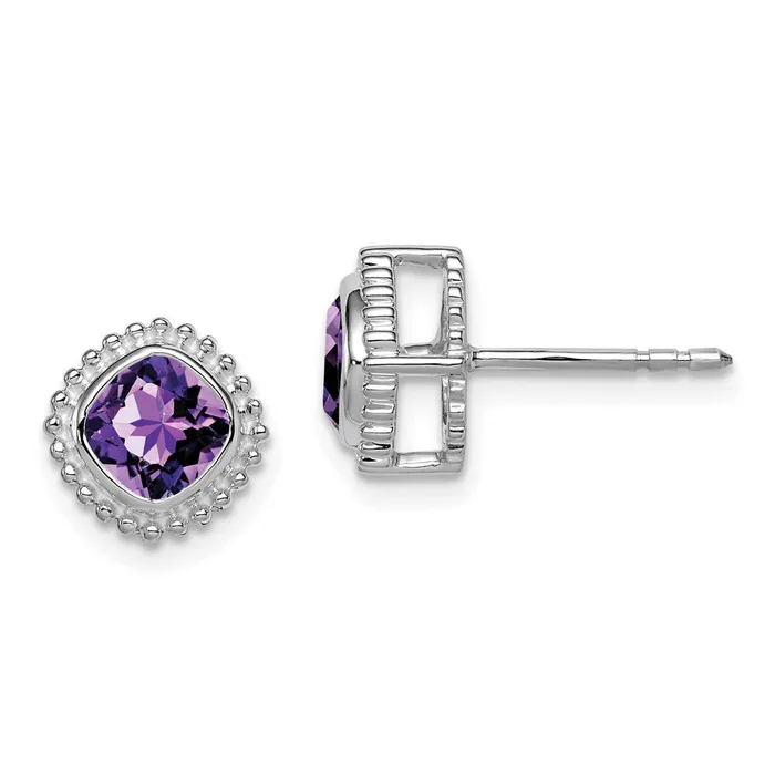 Goldia Earrings Solid 14k White Gold Cushion Simulated Amethyst Earrings Goldia Earrings Solid 14k White Gold Cushion Simulated Amethyst Earrings