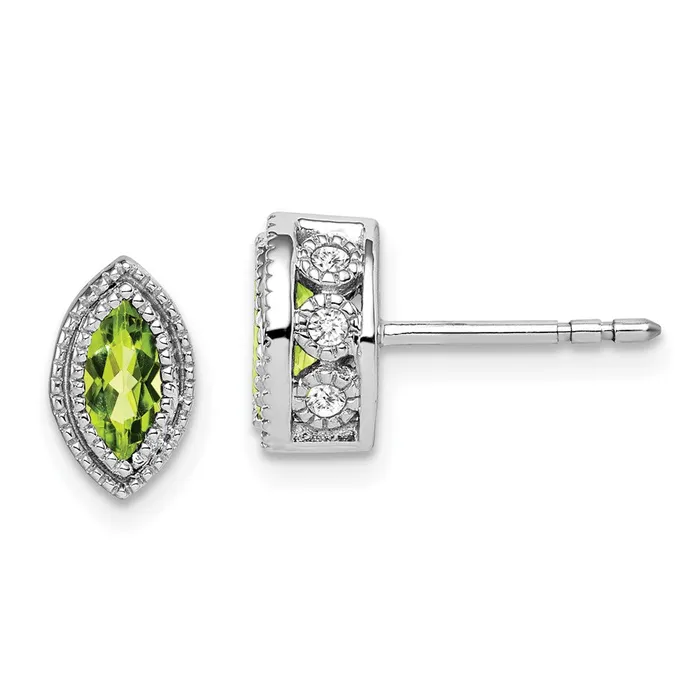 Goldia Earrings Solid 14k White Gold Marquise Simulated Peridot and CZ Earrings Goldia Earrings Solid 14k White Gold Marquise Simulated Peridot and CZ Earrings