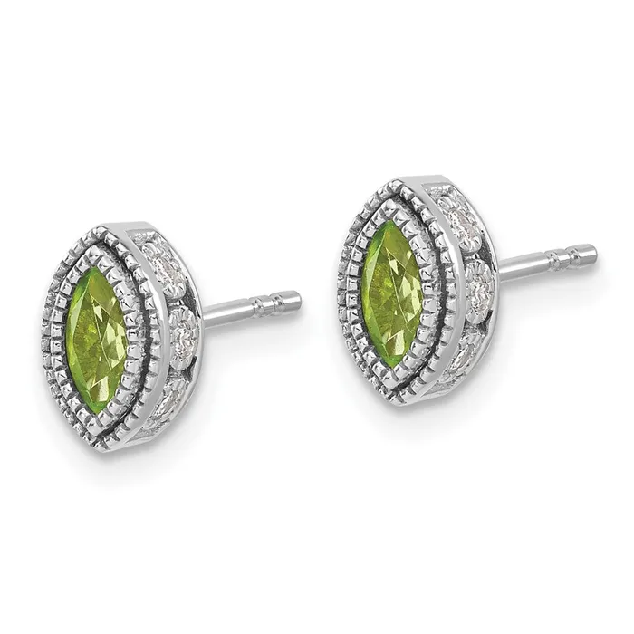 Goldia Earrings Solid 14k White Gold Marquise Simulated Peridot and CZ Earrings