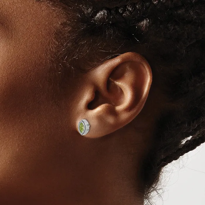 Goldia Earrings Solid 14k White Gold Marquise Simulated Peridot and CZ Earrings