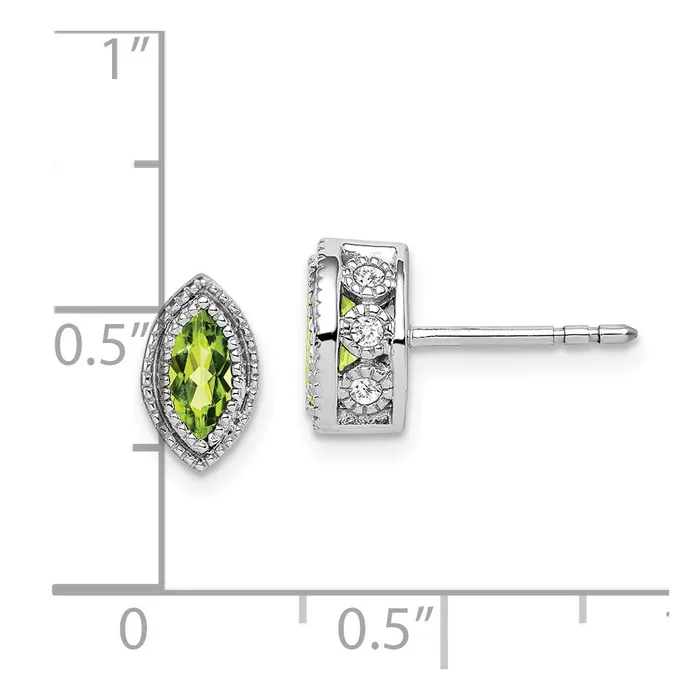 Goldia Earrings Solid 14k White Gold Marquise Simulated Peridot and CZ Earrings