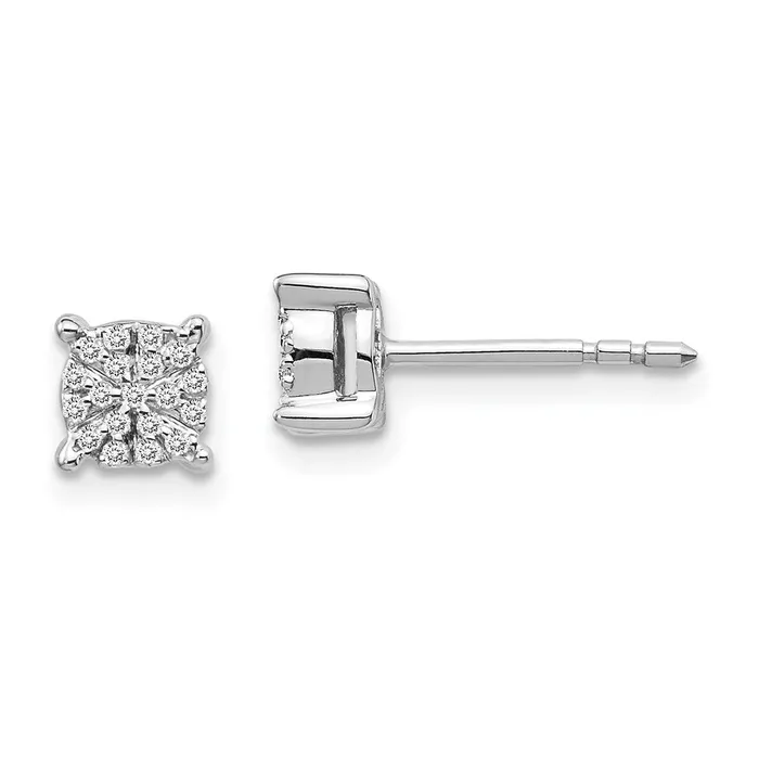 Goldia Earrings Solid 14k White Gold Simulated CZ Cluster Post Earrings