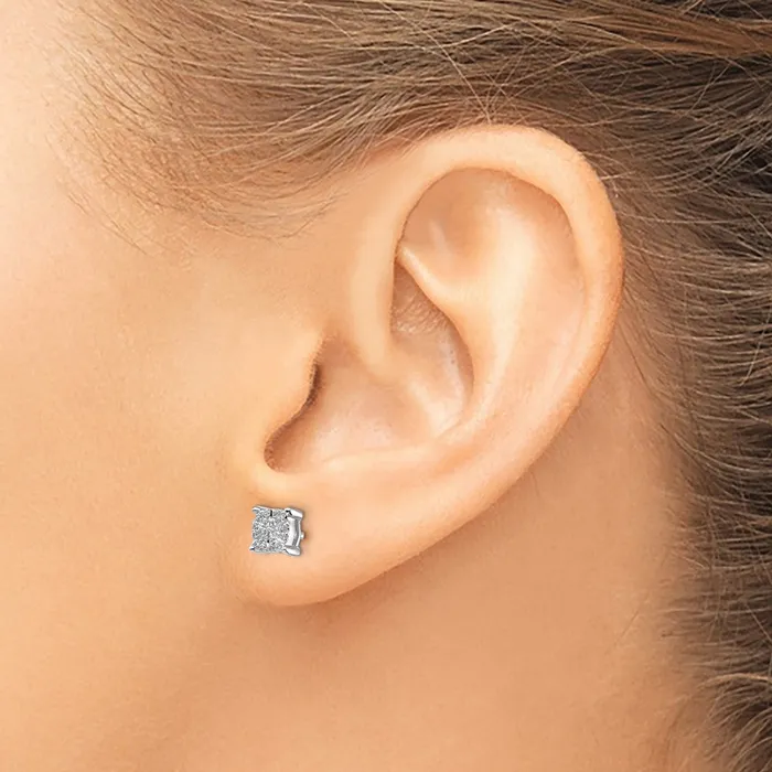 Goldia Earrings Solid 14k White Gold Simulated CZ Cluster Post Earrings Goldia Earrings Solid 14k White Gold Simulated CZ Cluster Post Earrings