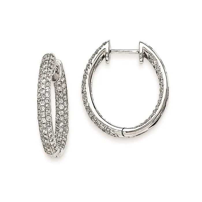 Goldia Earrings Solid 14k White Gold Simulated CZ InOut Hinged Hoop Earrings Goldia Earrings Solid 14k White Gold Simulated CZ InOut Hinged Hoop Earrings
