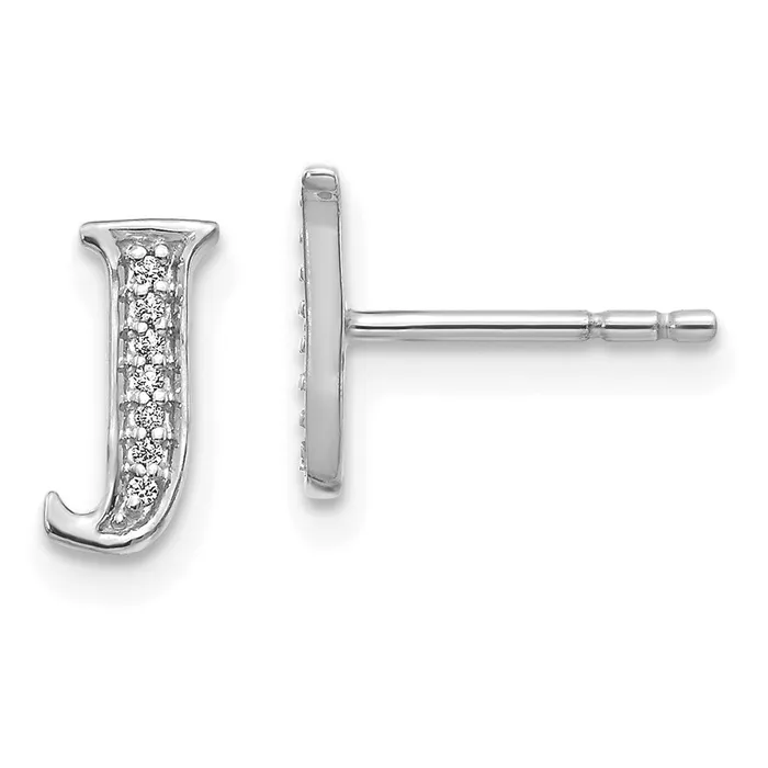 Goldia Earrings Solid 14k White Gold Simulated CZ Initial J Earrings