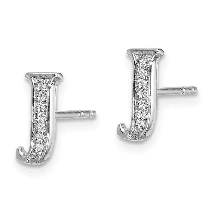 Goldia Earrings Solid 14k White Gold Simulated CZ Initial J Earrings