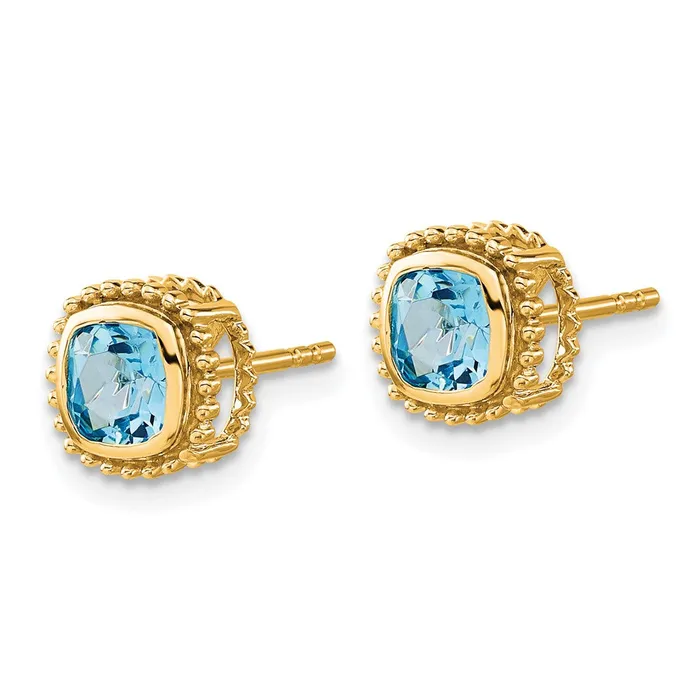 Goldia Earrings Solid 14k Yellow Gold Cushion Simulated Blue Topaz Earrings Goldia Earrings Solid 14k Yellow Gold Cushion Simulated Blue Topaz Earrings