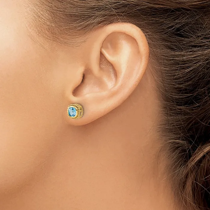 Goldia Earrings Solid 14k Yellow Gold Cushion Simulated Blue Topaz Earrings Goldia Earrings Solid 14k Yellow Gold Cushion Simulated Blue Topaz Earrings
