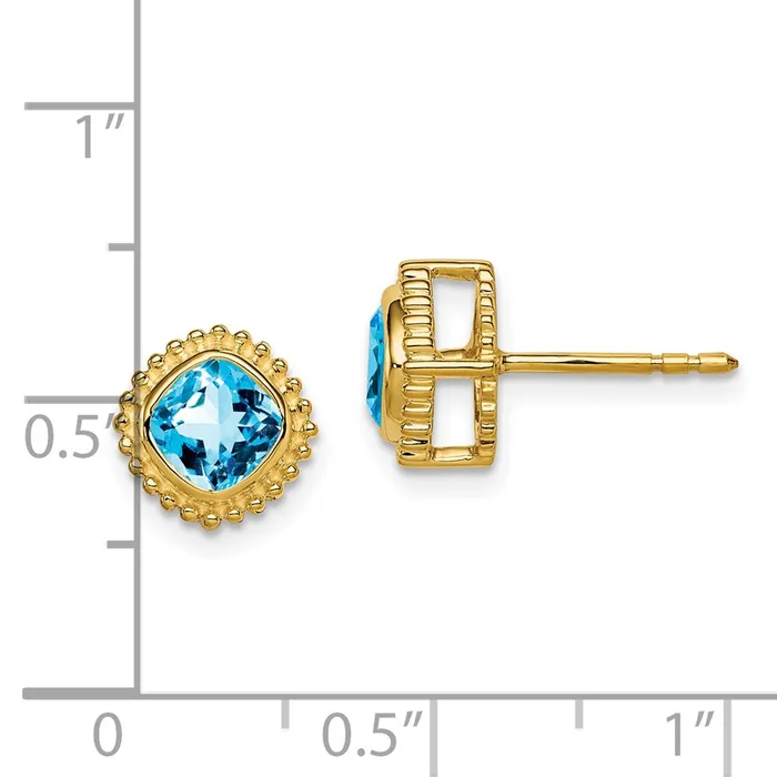 Goldia Earrings Solid 14k Yellow Gold Cushion Simulated Blue Topaz Earrings Goldia Earrings Solid 14k Yellow Gold Cushion Simulated Blue Topaz Earrings
