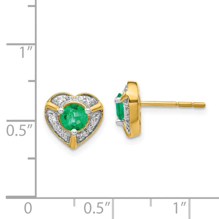 Goldia Earrings Solid 14k Yellow Gold Simulated CZ and Emerald Fancy Heart Earrings