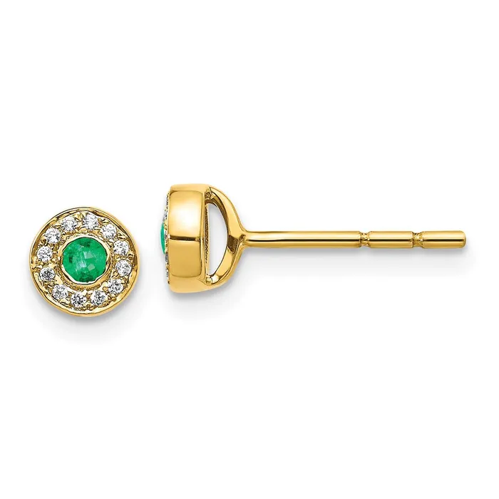 Goldia Earrings Solid 14k Yellow Gold Simulated CZ and Emerald Halo Post Earrings Goldia Earrings Solid 14k Yellow Gold Simulated CZ and Emerald Halo Post Earrings