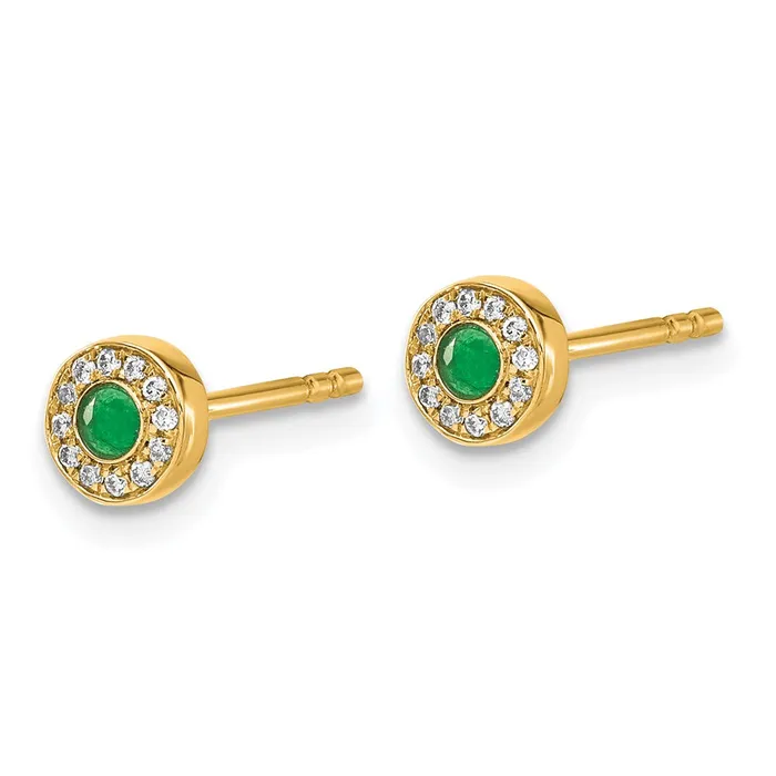 Goldia Earrings Solid 14k Yellow Gold Simulated CZ and Emerald Halo Post Earrings Goldia Earrings Solid 14k Yellow Gold Simulated CZ and Emerald Halo Post Earrings