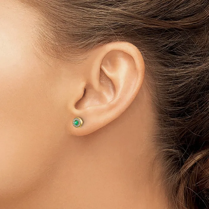 Goldia Earrings Solid 14k Yellow Gold Simulated CZ and Emerald Halo Post Earrings Goldia Earrings Solid 14k Yellow Gold Simulated CZ and Emerald Halo Post Earrings