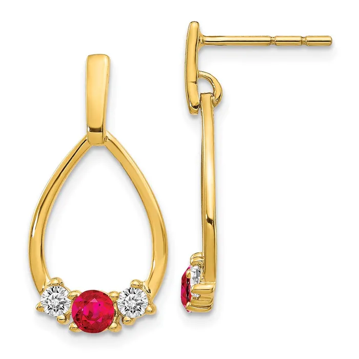Goldia Earrings Solid 14k Yellow Gold Simulated Ruby and White Sapphire Post Dangle Earrings Goldia Earrings Solid 14k Yellow Gold Simulated Ruby and White Sapphire Post Dangle Earrings