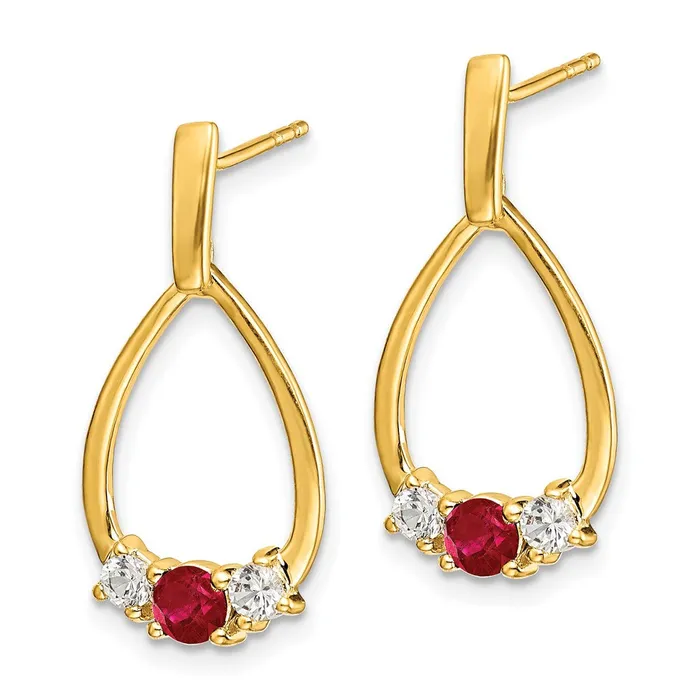 Goldia Earrings Solid 14k Yellow Gold Simulated Ruby and White Sapphire Post Dangle Earrings Goldia Earrings Solid 14k Yellow Gold Simulated Ruby and White Sapphire Post Dangle Earrings