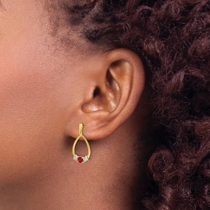 Goldia Earrings Solid 14k Yellow Gold Simulated Ruby and White Sapphire Post Dangle Earrings Goldia Earrings Solid 14k Yellow Gold Simulated Ruby and White Sapphire Post Dangle Earrings