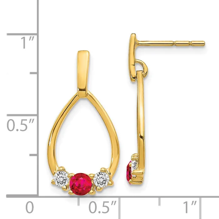 Goldia Earrings Solid 14k Yellow Gold Simulated Ruby and White Sapphire Post Dangle Earrings Goldia Earrings Solid 14k Yellow Gold Simulated Ruby and White Sapphire Post Dangle Earrings