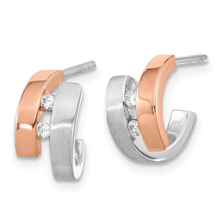 Goldia Earrings Sterling Silver Rhdoiumplated Rose Goldplated Diamond Hoop Post Earrings