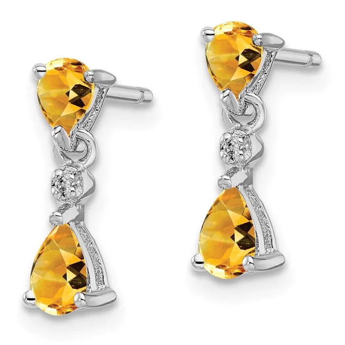 Goldia Earrings Sterling Silver Rhodium Pear Citrine u0026 Diamond Post Earrings