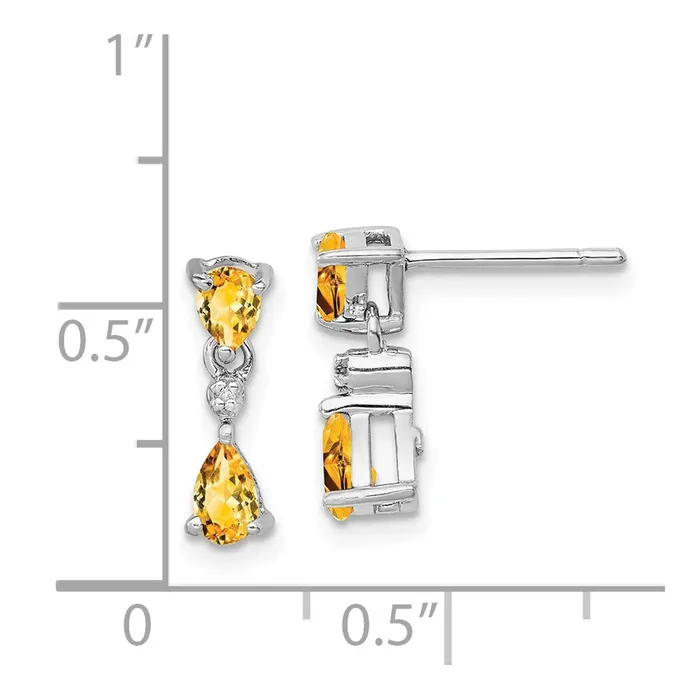 Goldia Earrings Sterling Silver Rhodium Pear Citrine u0026 Diamond Post Earrings