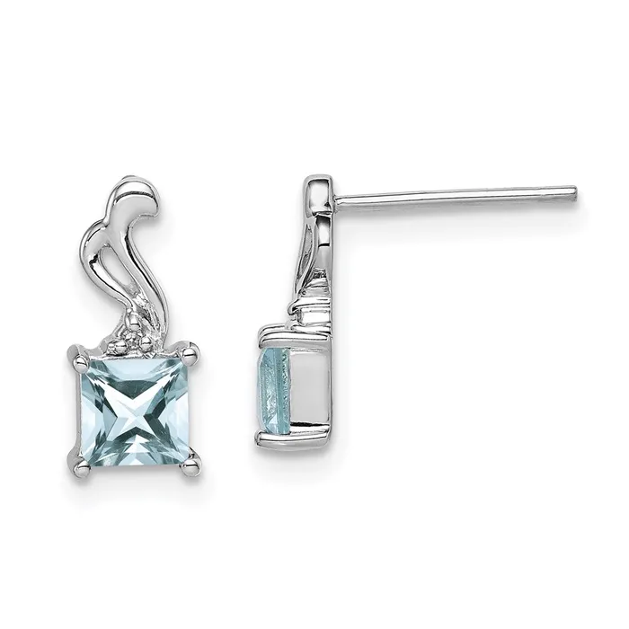 Goldia Earrings Sterling Silver Rhodium Plated Dia Aquamarine Square Post Earrings Goldia Earrings Sterling Silver Rhodium Plated Dia Aquamarine Square Post Earrings