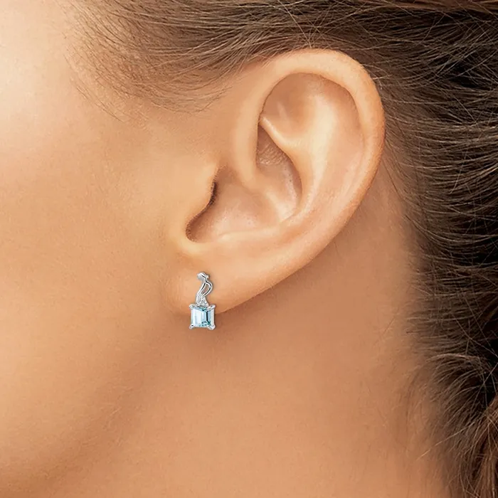 Goldia Earrings Sterling Silver Rhodium Plated Dia Aquamarine Square Post Earrings