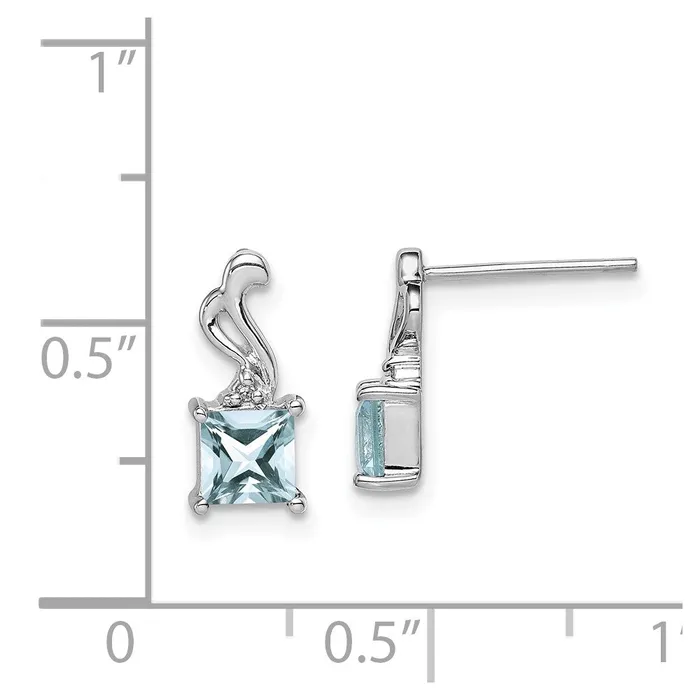 Goldia Earrings Sterling Silver Rhodium Plated Dia Aquamarine Square Post Earrings