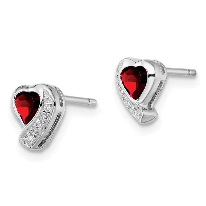 Goldia Earrings Sterling Silver Rhodiumplated Garnet and Diamond Heart Earrings