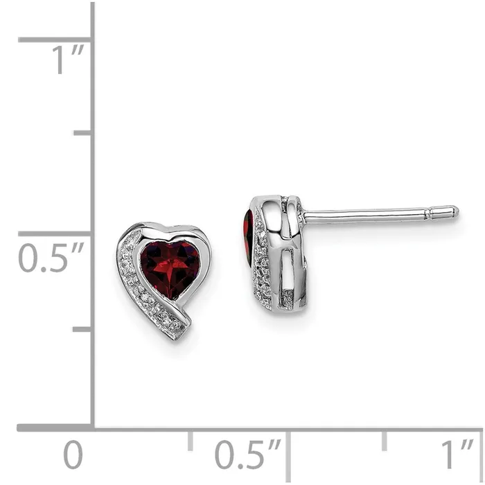 Goldia Earrings Sterling Silver Rhodiumplated Garnet and Diamond Heart Earrings