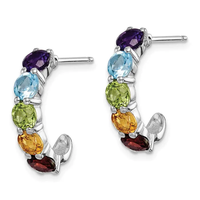 Goldia Earrings Sterling Silver Rhodiumplated Multi Gemstone JHoop Earrings