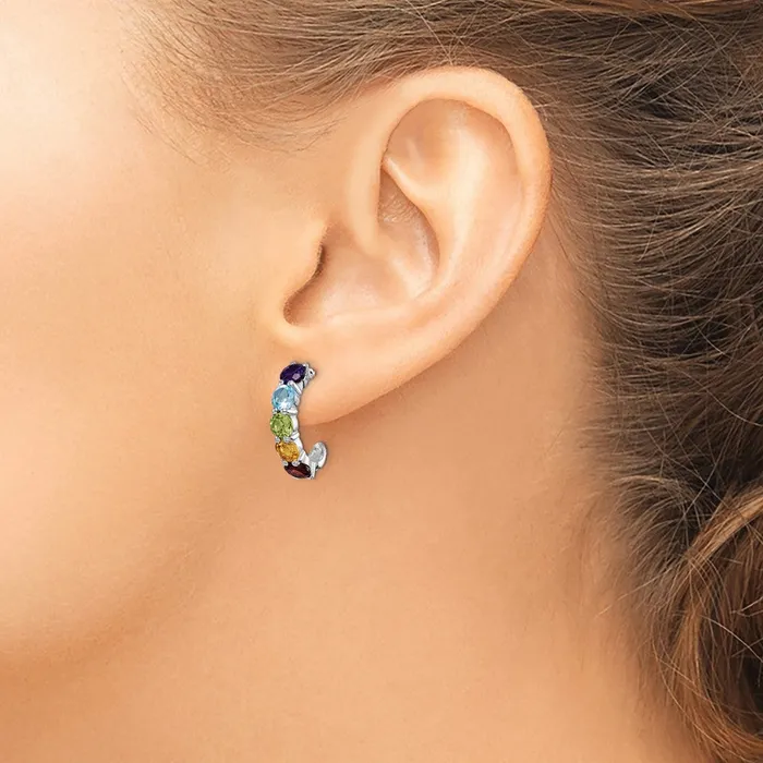 Goldia Earrings Sterling Silver Rhodiumplated Multi Gemstone JHoop Earrings
