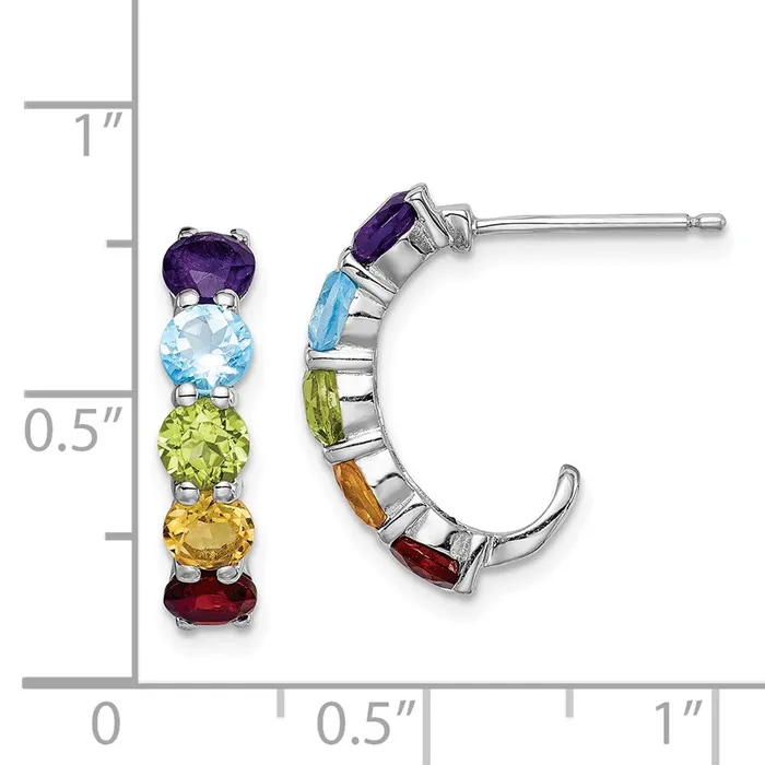 Goldia Earrings Sterling Silver Rhodiumplated Multi Gemstone JHoop Earrings