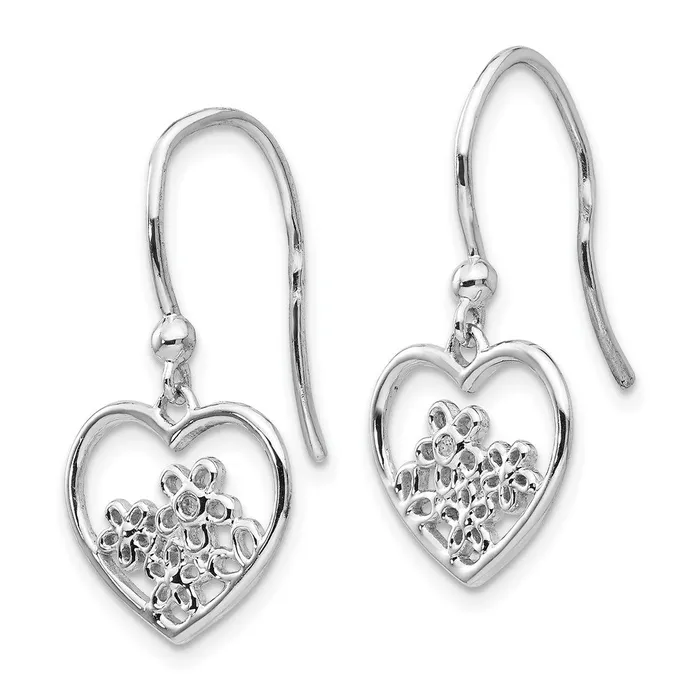 Goldia Earrings White Ice Sterling Silver Rhodiumplated Heart with Flower Diamond Shepherd Hook Dangle Earrings