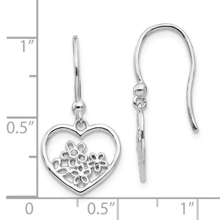 Goldia Earrings White Ice Sterling Silver Rhodiumplated Heart with Flower Diamond Shepherd Hook Dangle Earrings