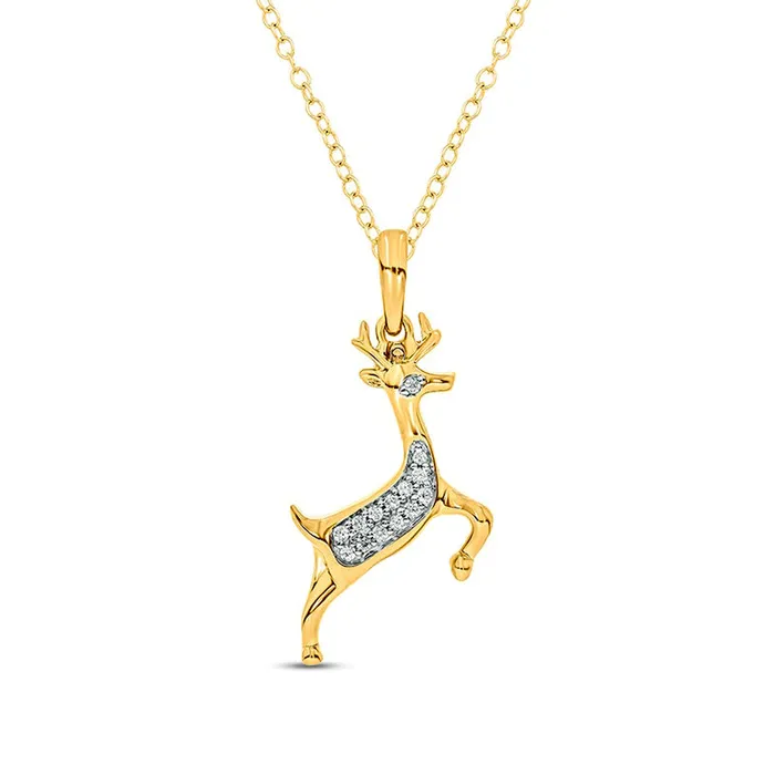 Goldia Necklaces 005 CT TW Natural Diamond Deer Pendant in Sterling Silver with 14K Gold Plate Goldia Necklaces 005 CT TW Natural Diamond Deer Pendant in Sterling Silver with 14K Gold Plate