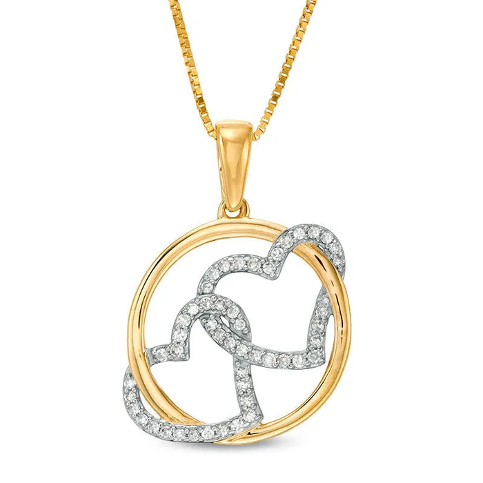 Goldia Necklaces 01 CT TW Natural Diamond Interlocking Circle and Double Heart Pendant in 10K Yellow Gold Goldia Necklaces 01 CT TW Natural Diamond Interlocking Circle and Double Heart Pendant in 10K Yellow Gold