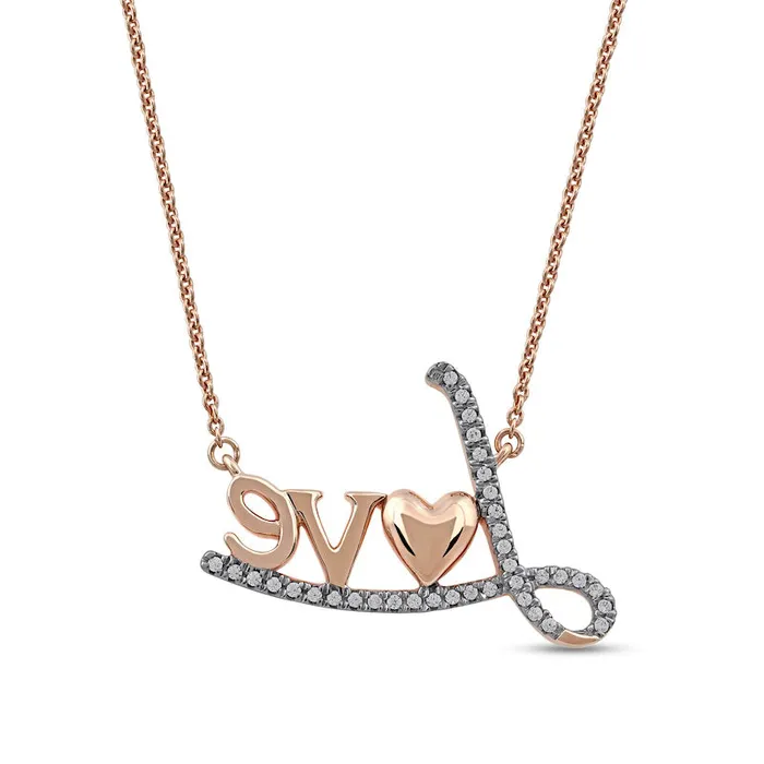 Goldia Necklaces 01 CT TW Natural Diamond Love with Heart Necklace in 10K Rose Gold
