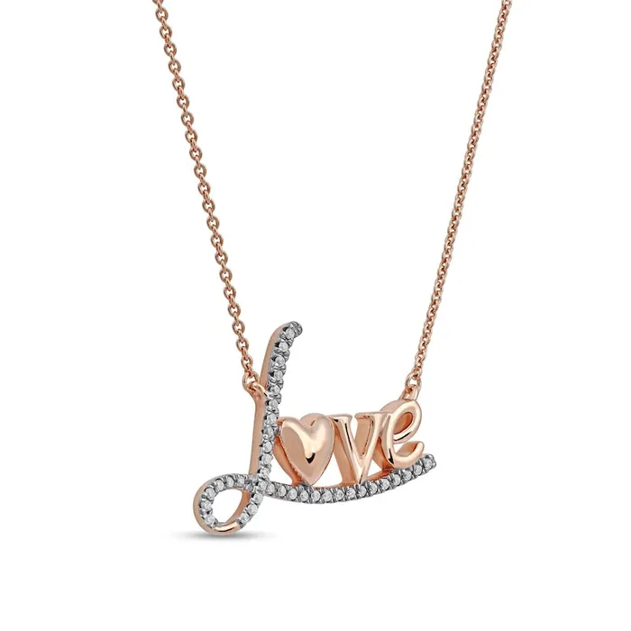 Goldia Necklaces 01 CT TW Natural Diamond Love with Heart Necklace in 10K Rose Gold Goldia Necklaces 01 CT TW Natural Diamond Love with Heart Necklace in 10K Rose Gold