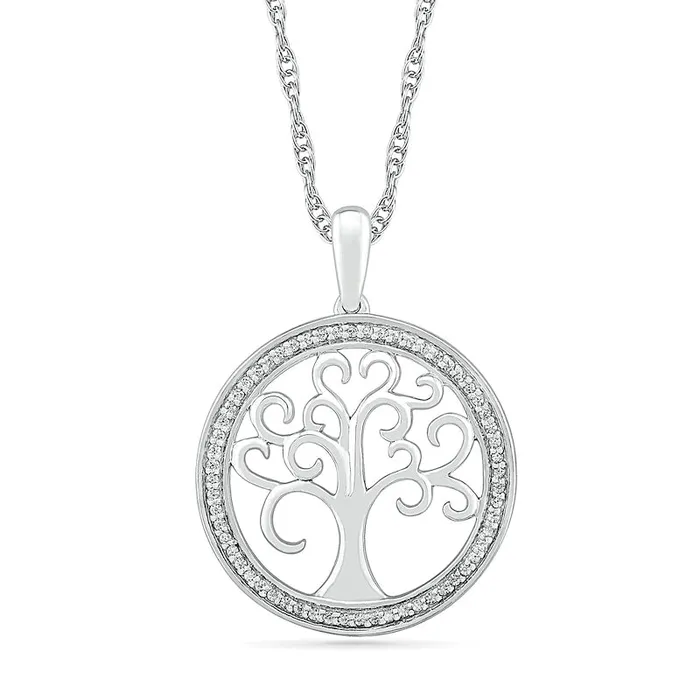 Goldia Necklaces 01 CT TW Natural Diamond Tree of Life Pendant in Sterling Silver Goldia Necklaces 01 CT TW Natural Diamond Tree of Life Pendant in Sterling Silver