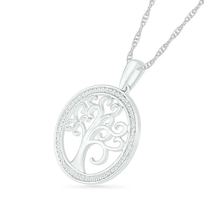 Goldia Necklaces 01 CT TW Natural Diamond Tree of Life Pendant in Sterling Silver Goldia Necklaces 01 CT TW Natural Diamond Tree of Life Pendant in Sterling Silver