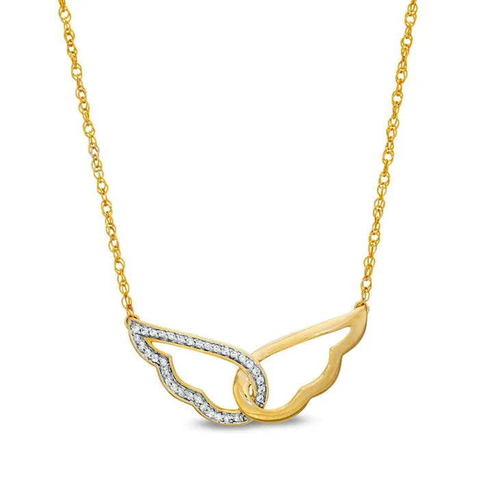Goldia Necklaces 013 CT TW Natural Diamond Wings Necklace in 10K Yellow Gold Goldia Necklaces 013 CT TW Natural Diamond Wings Necklace in 10K Yellow Gold