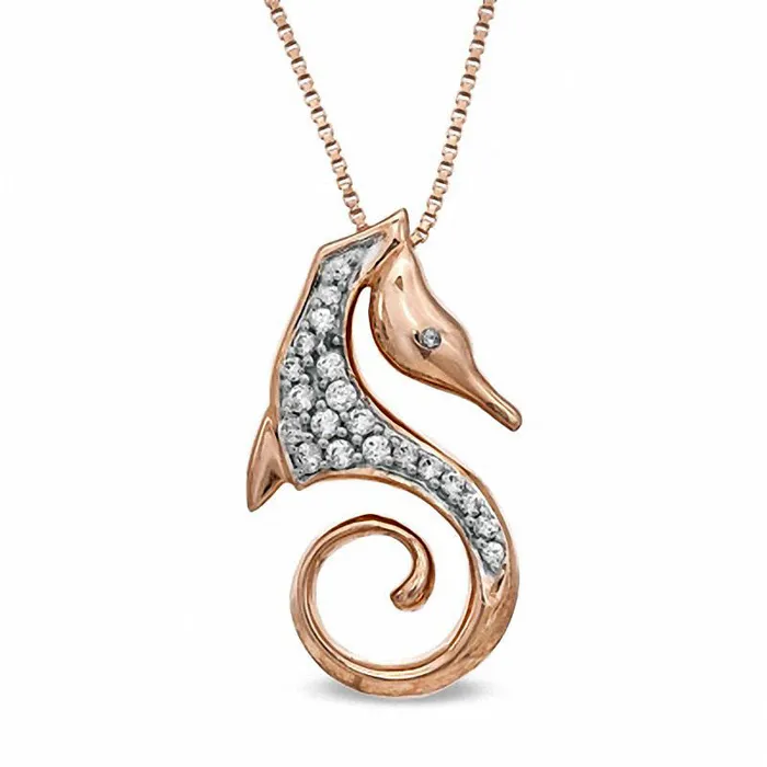Goldia Necklaces 017 CT TW Natural Diamond Seahorse Pendant in Sterling Silver and 14K Rose Gold Plate Goldia Necklaces 017 CT TW Natural Diamond Seahorse Pendant in Sterling Silver and 14K Rose Gold Plate