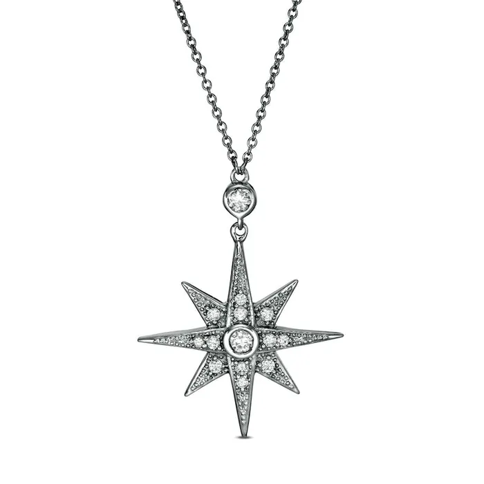 Goldia Necklaces 033 CT TW Natural Diamond North Star Pendant in Sterling Silver Goldia Necklaces 033 CT TW Natural Diamond North Star Pendant in Sterling Silver