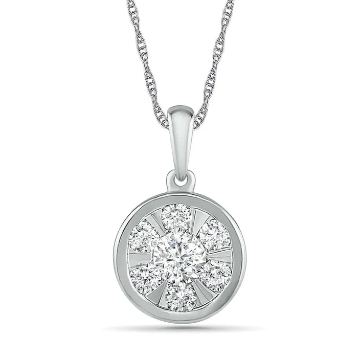 Goldia Necklaces 05 CT TW Composite Natural Diamond Circle Pendant in 10K White Gold Goldia Necklaces 05 CT TW Composite Natural Diamond Circle Pendant in 10K White Gold