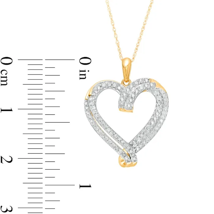 Goldia Necklaces 05 CT TW Natural Diamond Double Row Ribbon Heart Pendant in 10K Yellow Gold Goldia Necklaces 05 CT TW Natural Diamond Double Row Ribbon Heart Pendant in 10K Yellow Gold