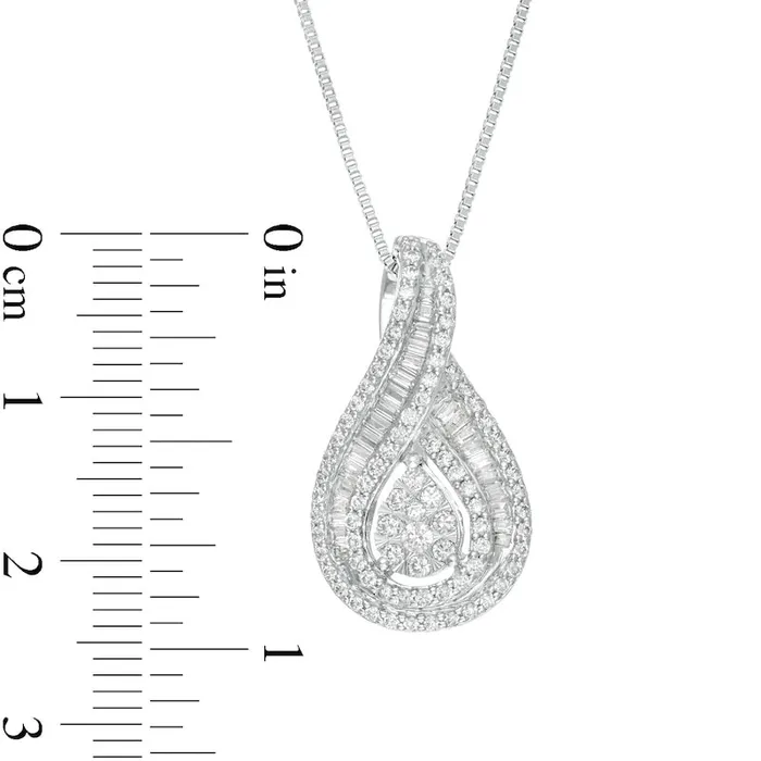Goldia Necklaces 075 CT TW Baguette and Round Natural Diamond Teardrop Frame Pendant in 10K White Gold Goldia Necklaces 075 CT TW Baguette and Round Natural Diamond Teardrop Frame Pendant in 10K White Gold