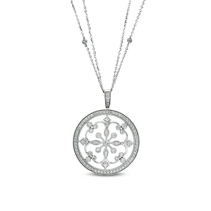 Goldia Necklaces 1 CT TW Natural Diamond Filigree Antique VintageStyle Medallion Pendant in 14K White Gold Goldia Necklaces 1 CT TW Natural Diamond Filigree Antique VintageStyle Medallion Pendant in 14K White Gold